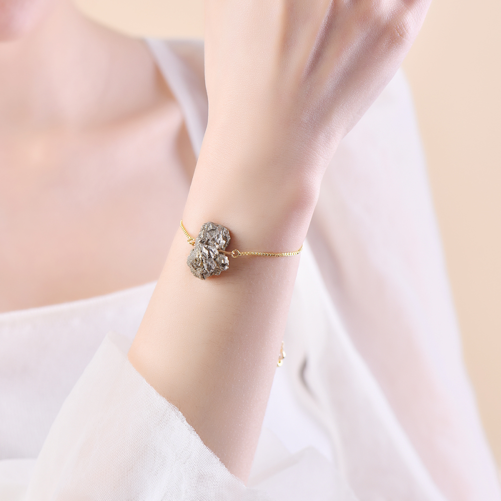 Natural pyrite bracelet DIY Can be adjusted with round beads for women and men attracting wealth with a grand and beautiful appearance