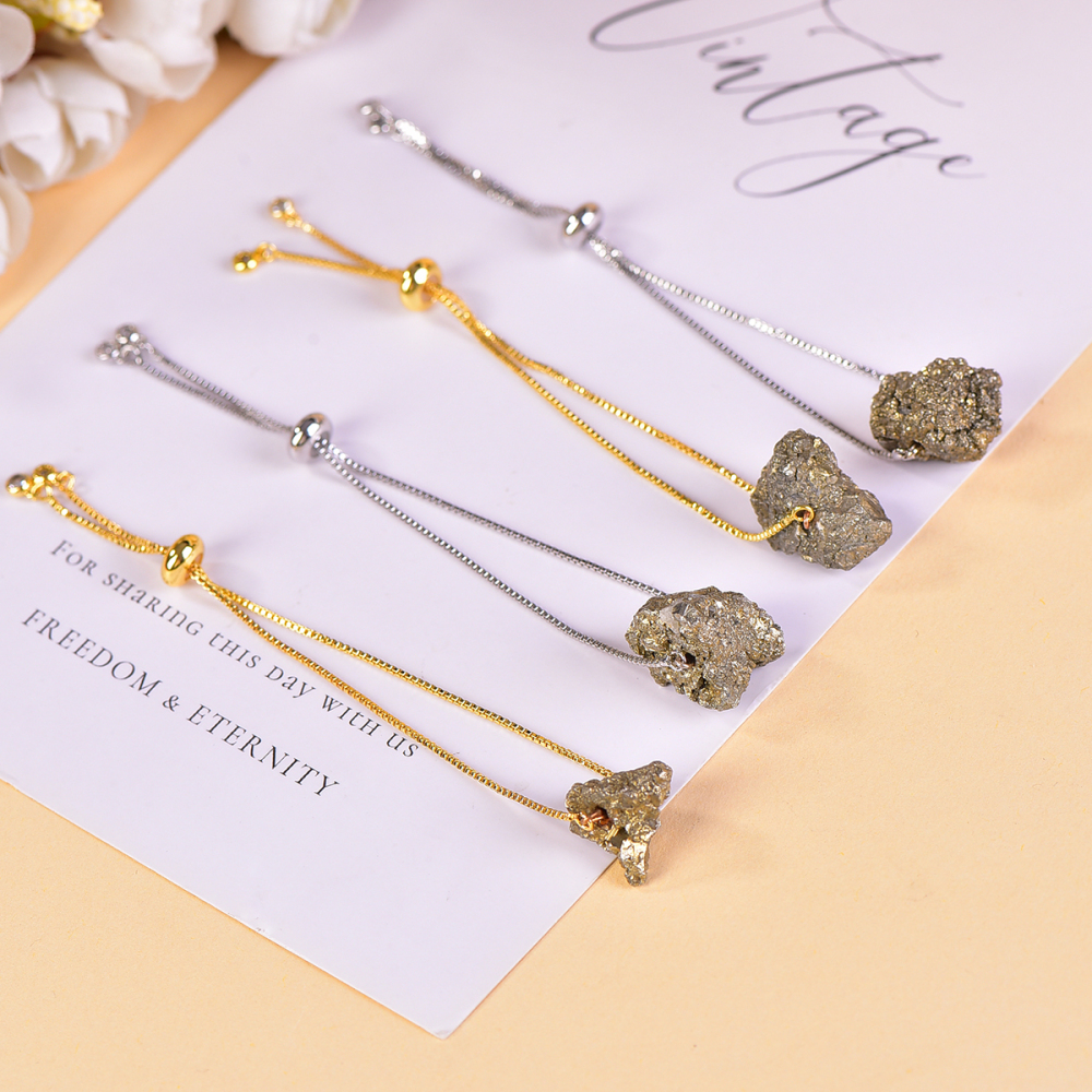 Natural pyrite bracelet DIY Can be adjusted with round beads for women and men attracting wealth with a grand and beautiful appearance