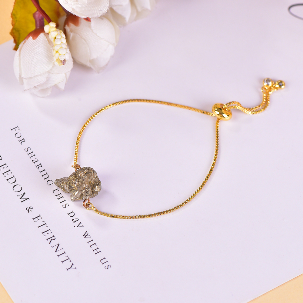 Natural pyrite bracelet DIY Can be adjusted with round beads for women and men attracting wealth with a grand and beautiful appearance