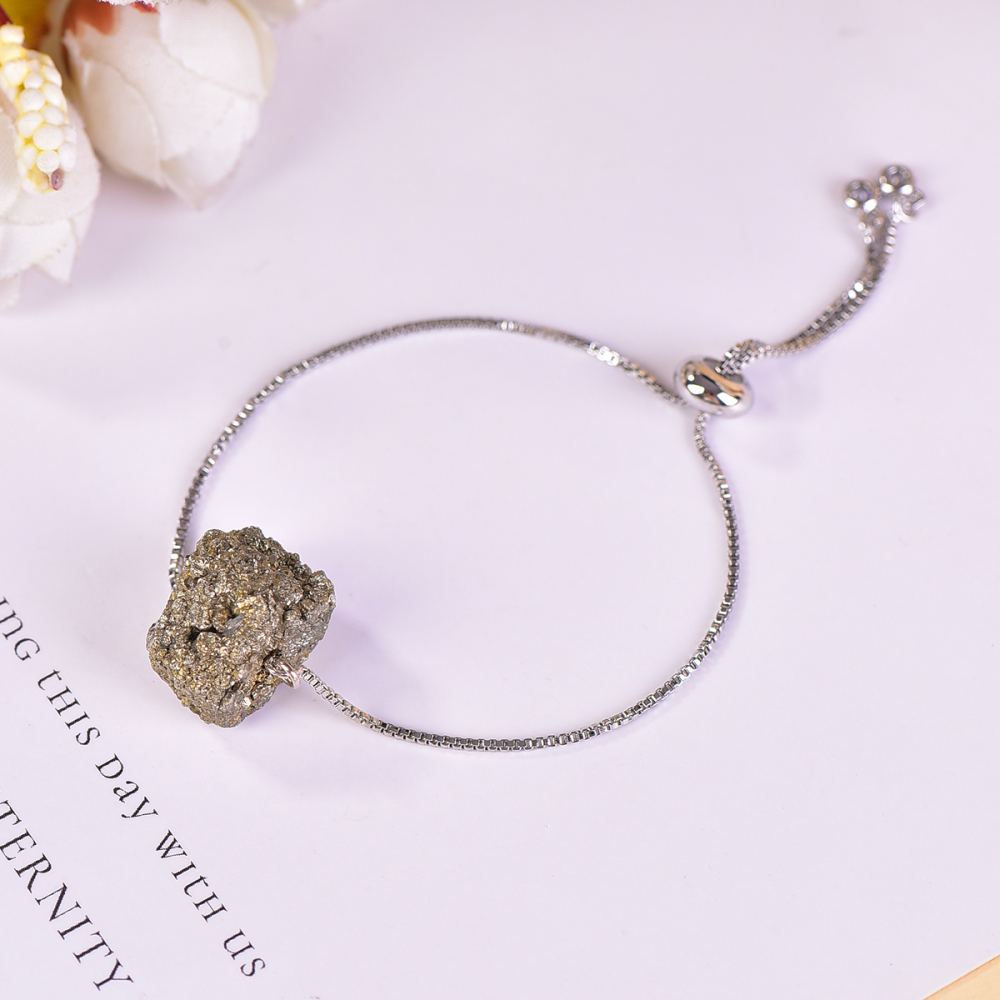 Natural pyrite bracelet DIY Can be adjusted with round beads for women and men attracting wealth with a grand and beautiful appearance