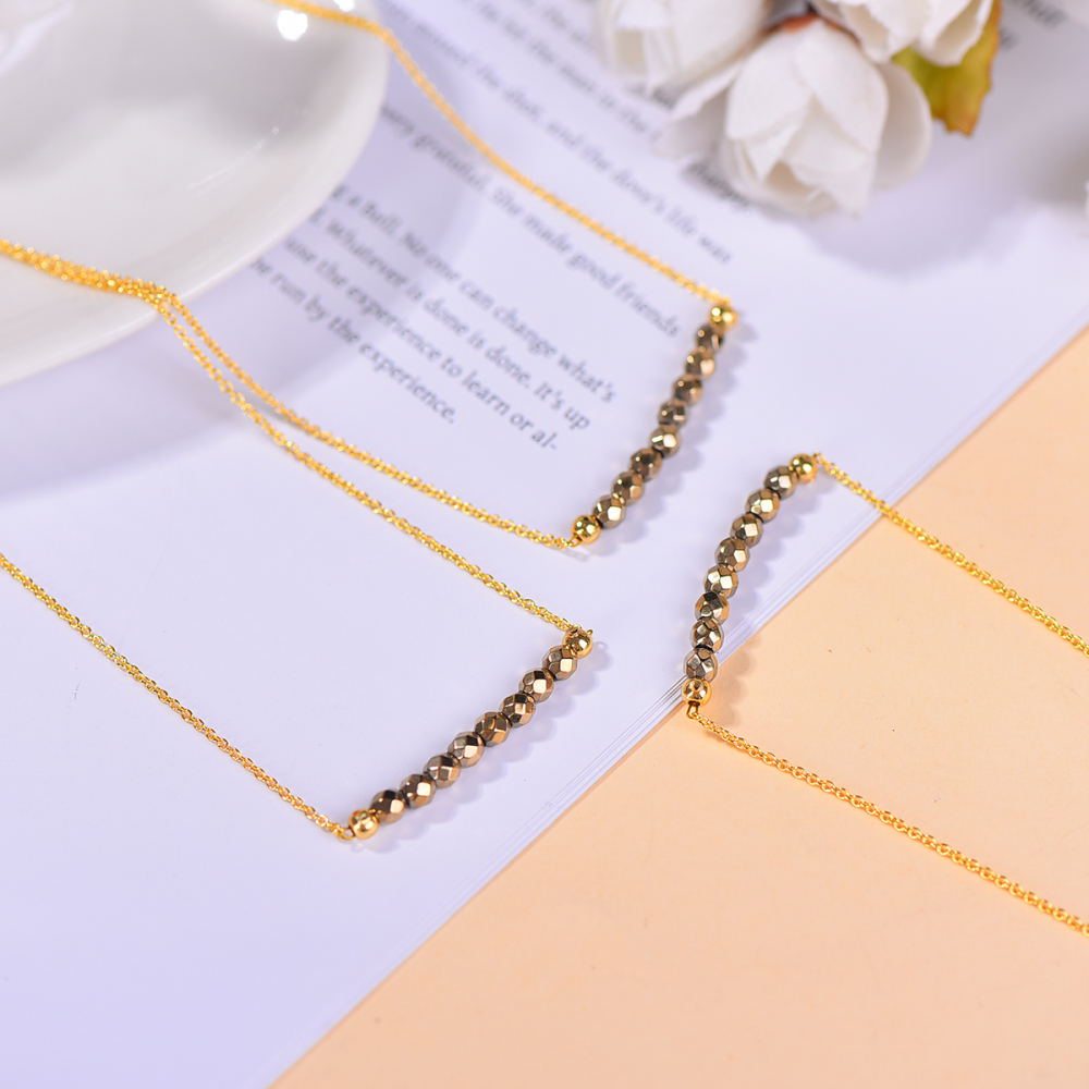 Natural pyrite necklace pendant 4mm for women men career advancement attracting wealth beautiful and elegant
