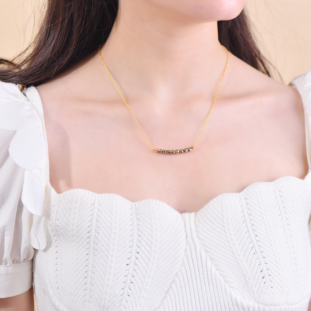 Natural pyrite necklace pendant 4mm for women men career advancement attracting wealth beautiful and elegant