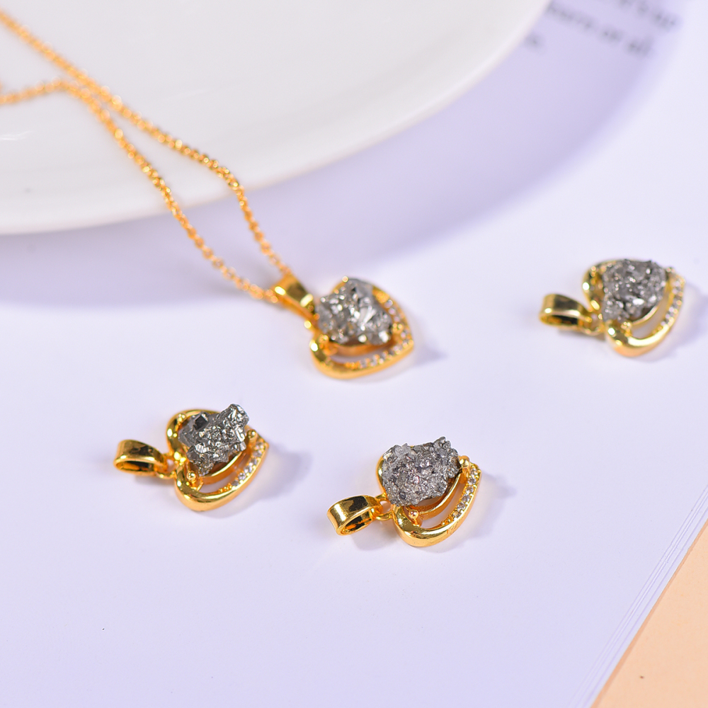 Natural pyrite necklace pendant for women men career advancement attracting wealth beautiful and elegant