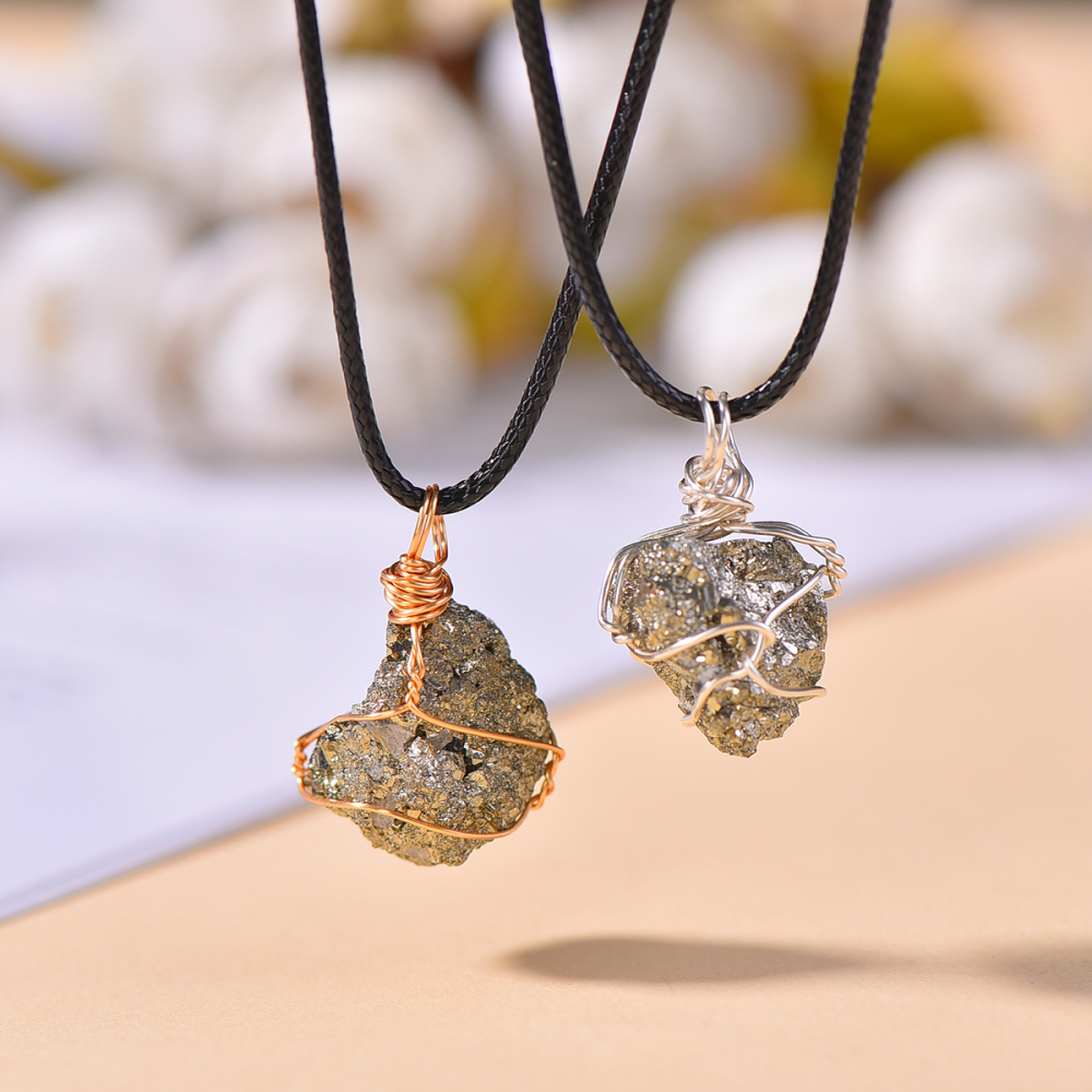 Natural pyrite necklace pendant for women men career advancement attracting wealth beautiful and elegant