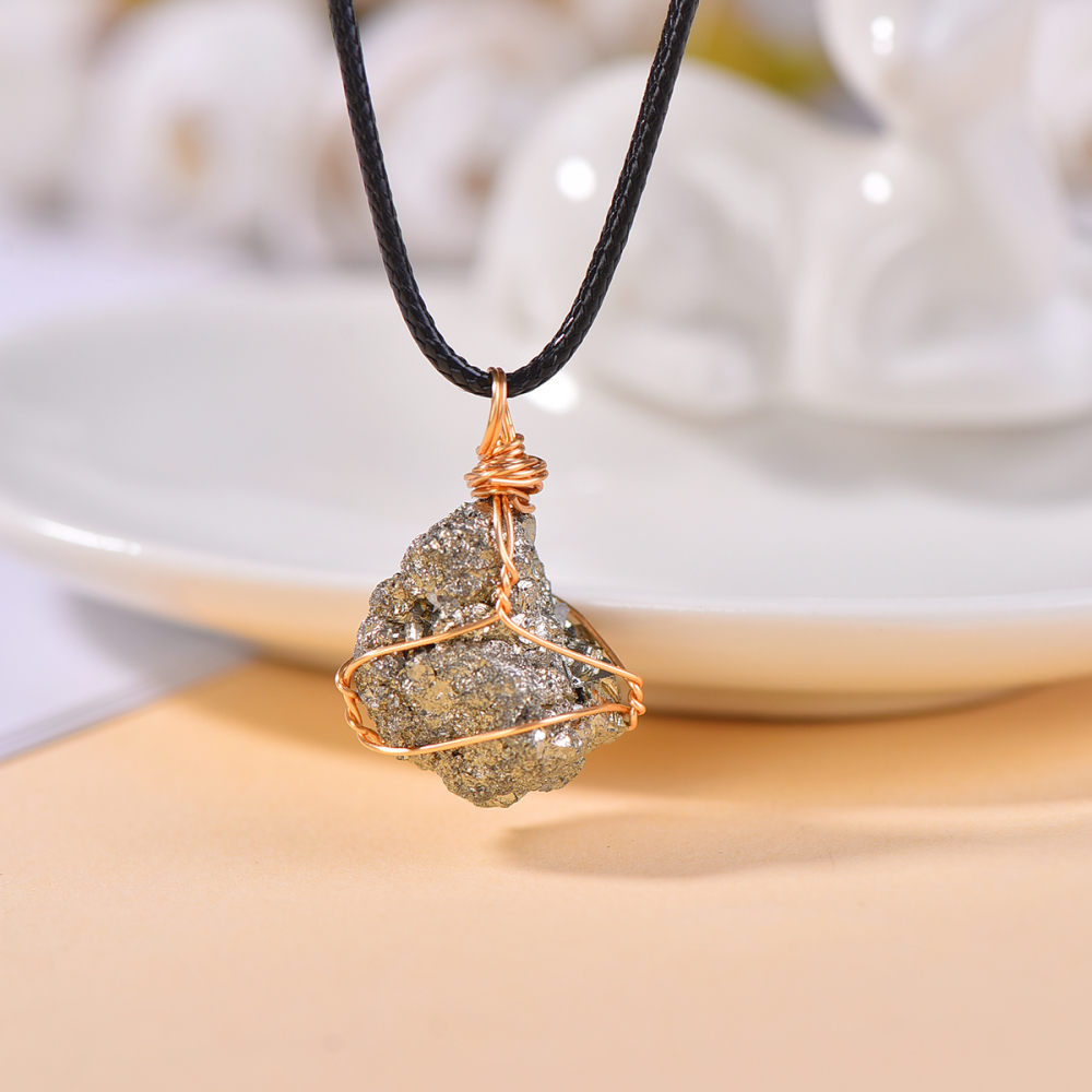 Natural pyrite necklace pendant for women men career advancement attracting wealth beautiful and elegant