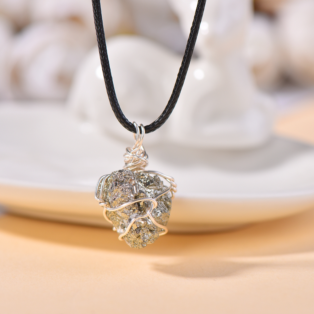 Natural pyrite necklace pendant for women men career advancement attracting wealth beautiful and elegant