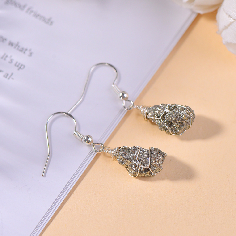 Natural S925 pyrite earrings for women men career advancement beautiful and elegant