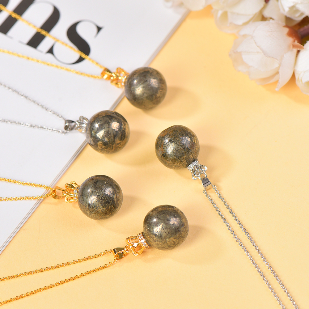 Natural pyrite necklace pendant for women men career advancement attracting wealth beautiful and elegant