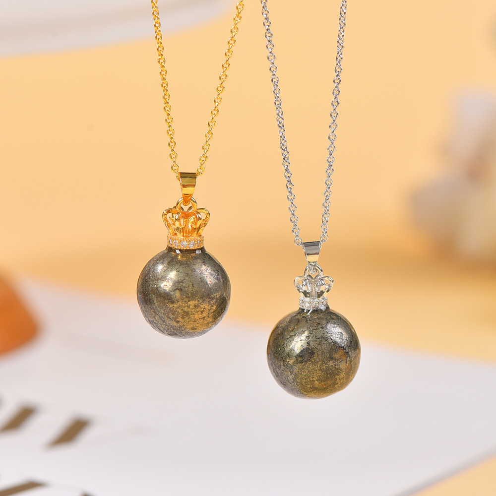Natural pyrite necklace pendant for women men career advancement attracting wealth beautiful and elegant