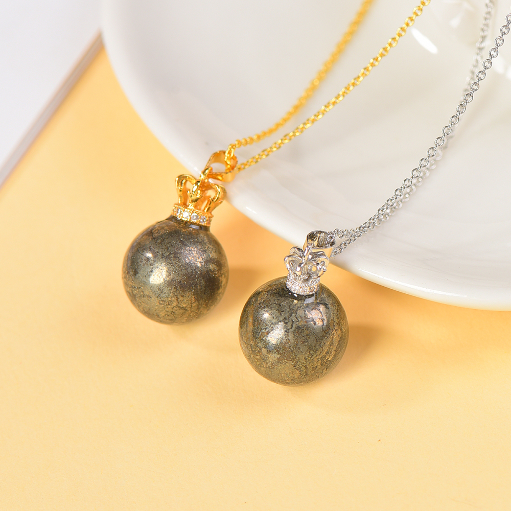 Natural pyrite necklace pendant for women men career advancement attracting wealth beautiful and elegant