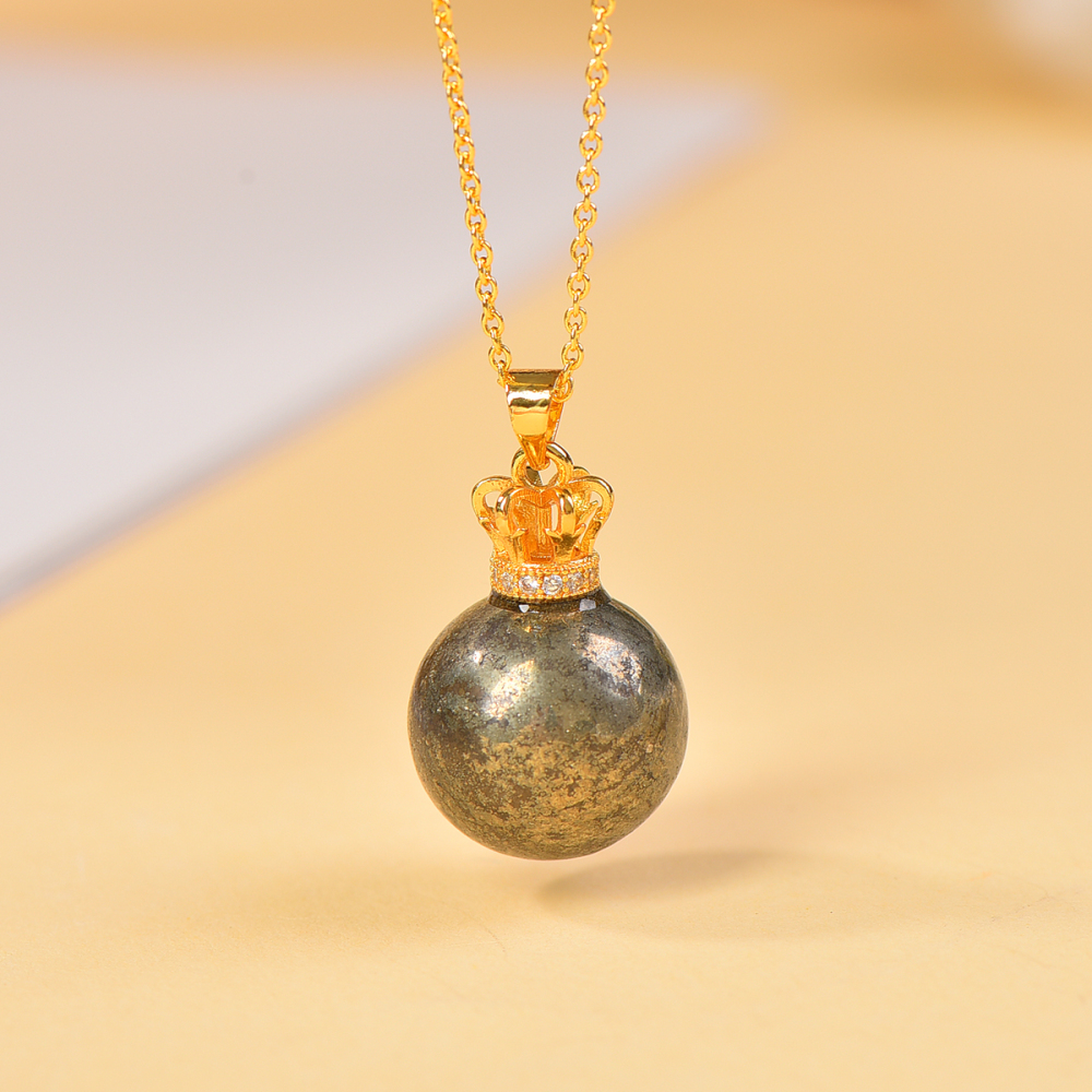 Natural pyrite necklace pendant for women men career advancement attracting wealth beautiful and elegant
