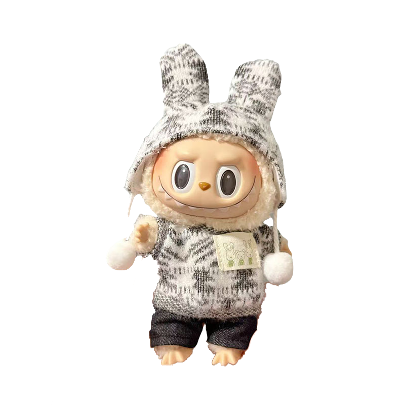 labu clothes 10cm black one piece + pendant black and white rabbit ear jacquard shirt two piece set