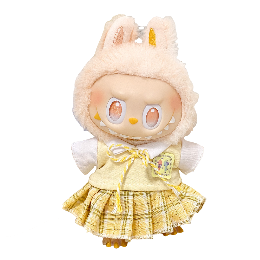 Cheese Academy Style Set, Cream Vest + Plaid Pleated Skirt 