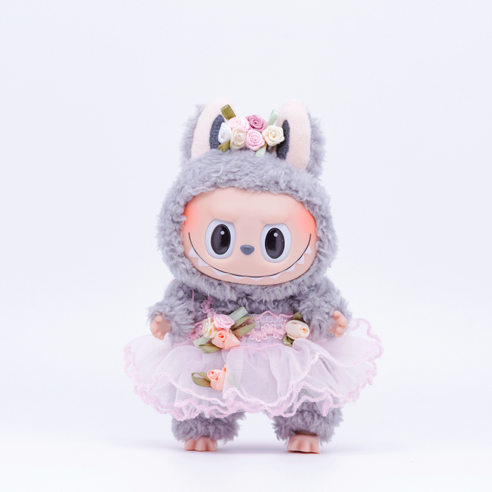 White Strapless Tulle Dress Set, fits 10/15cm Labu Doll