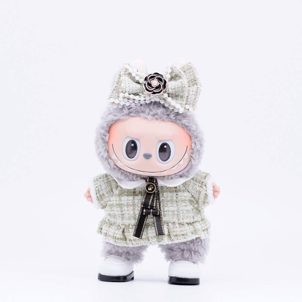 Labu Green Chanel-Style Tweed Outfit Set, fits 10/15cm Labu Doll
