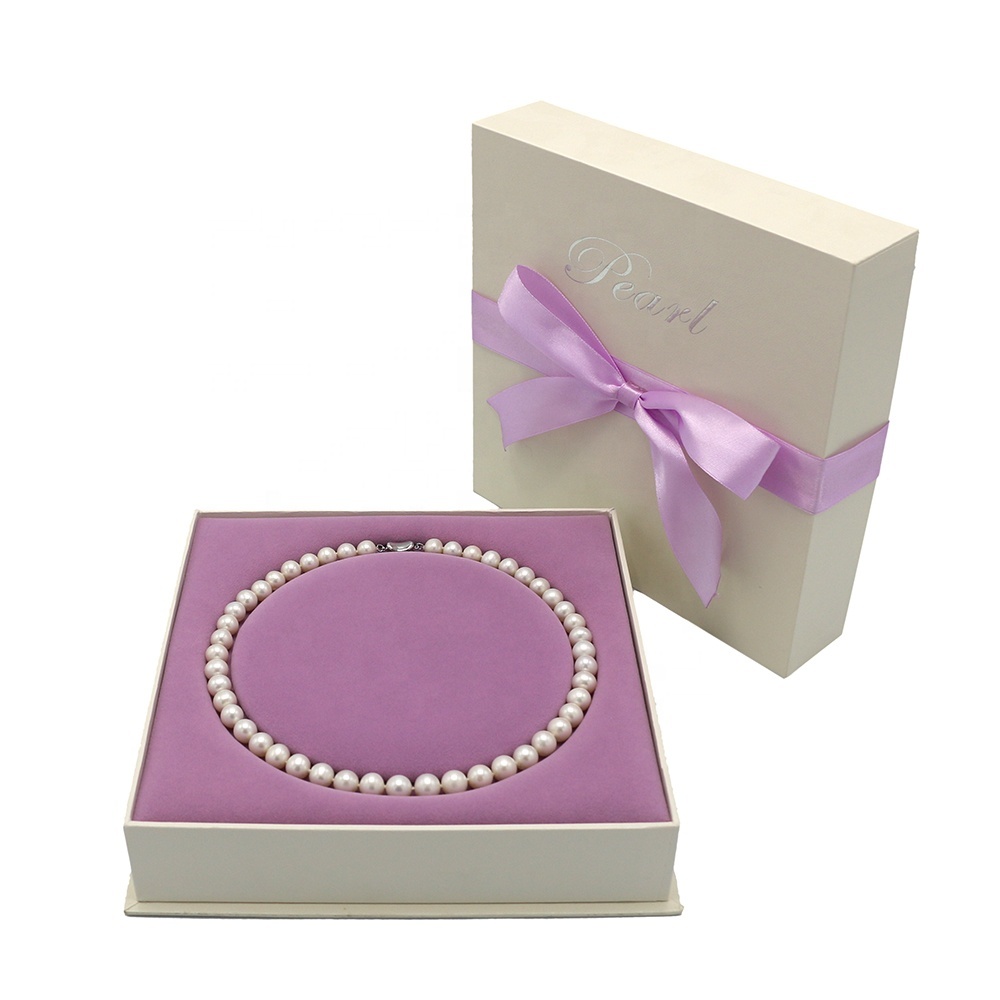 Holiday Gift Box With Ribbon Bow For Women Pearl Necklace