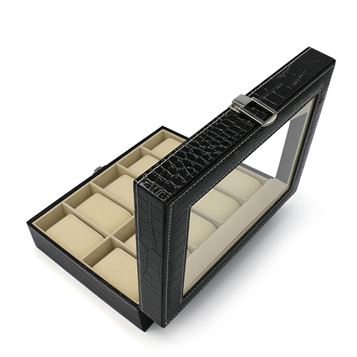 10-Slot Black Luxury Leather Watch Display Storage Box