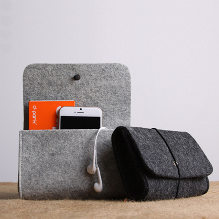 Multifunctional travel digital cable storage bag lightweight felt travel electronic accessories organizer pouch