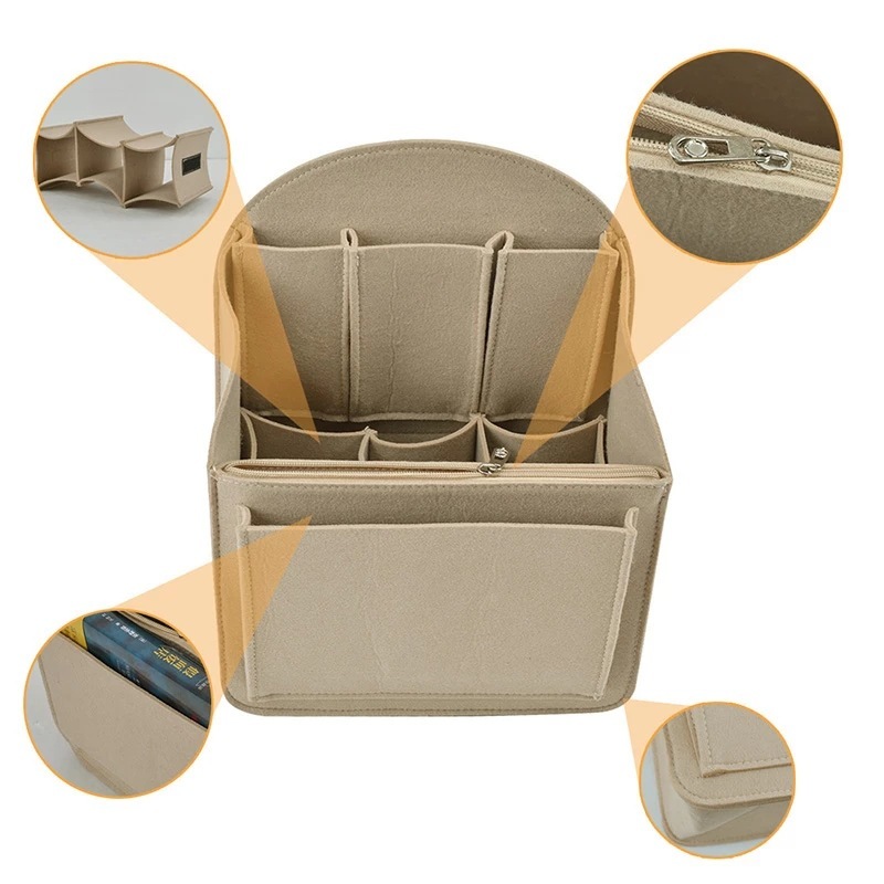 Custom Logo felt Insert bag organizer for Backpack multi-pocket inner bag for women handbag cosmetic storage bag