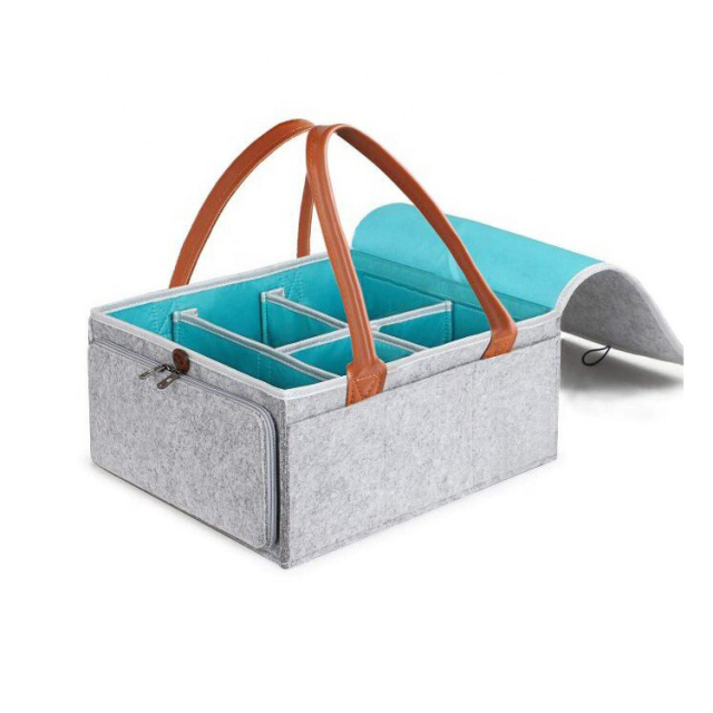 Custom Foldable Large Capacity Felt Baby Diaper Bag Felt Storage Organizer Felt Mommy Caddy Bag Nappy Organizer Tote