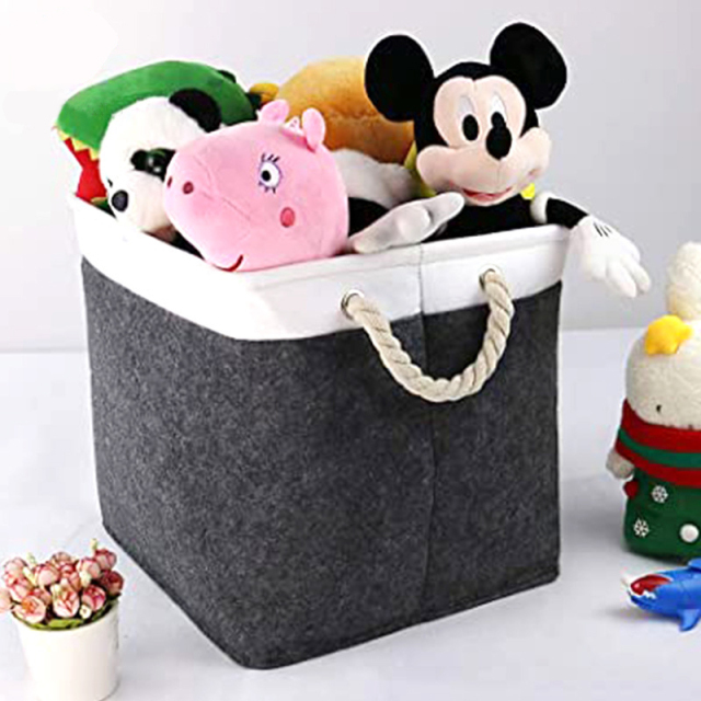 Felt Storage Basket for Organizing Baskets with Rope Handles Foldable Baskets for Toys Soft Nursery Organizer
