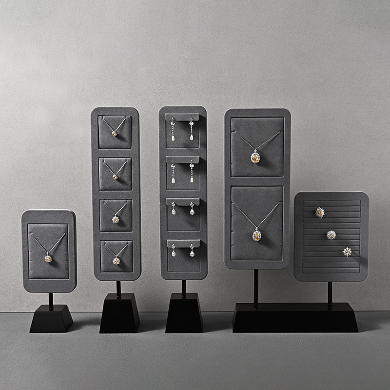 FADELI Necklaces Earrings Jewelry Display Racks Dark Grey Microfiber Metal Jewelry Counter Display Props for Jewelry Retailers