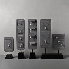 FADELI Necklaces Earrings Jewelry Display Racks Dark Grey Microfiber Metal Jewelry Counter Display Props for Jewelry Retailers