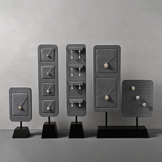 FADELI Necklaces Earrings Jewelry Display Racks Dark Grey Microfiber Metal Jewelry Counter Display Props for Jewelry Retailers