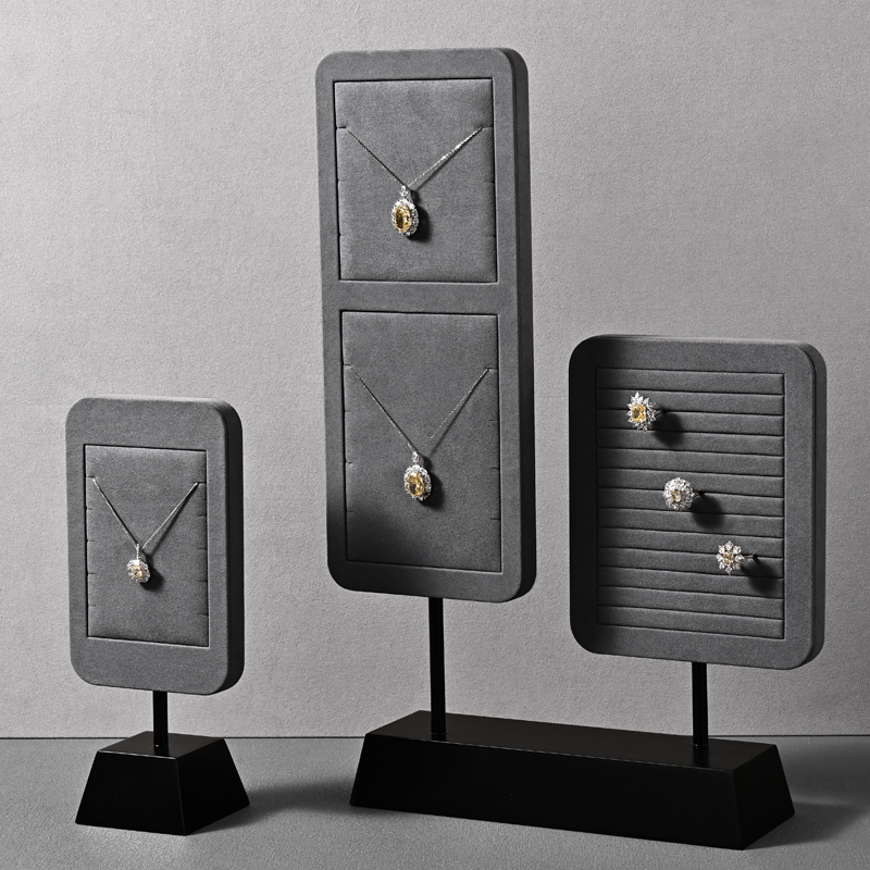 FADELI Necklaces Earrings Jewelry Display Racks Dark Grey Microfiber Metal Jewelry Counter Display Props for Jewelry Retailers