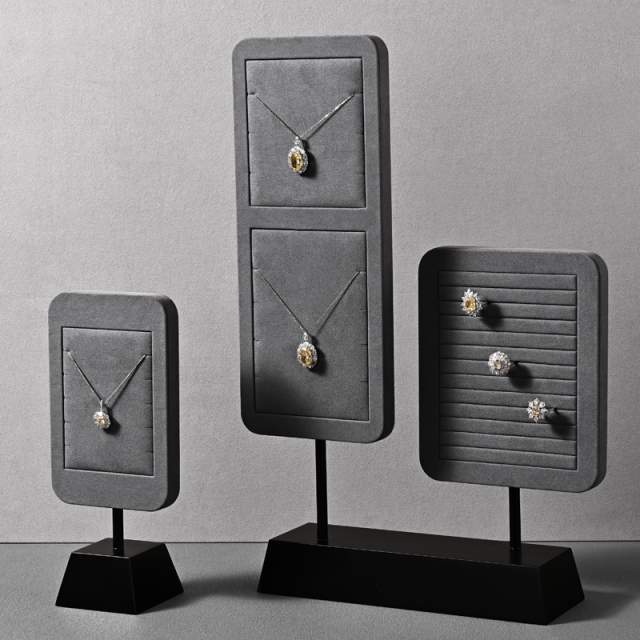 FADELI Necklaces Earrings Jewelry Display Racks Dark Grey Microfiber Metal Jewelry Counter Display Props for Jewelry Retailers