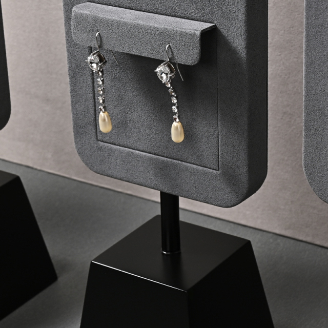 FADELI Necklaces Earrings Jewelry Display Racks Dark Grey Microfiber Metal Jewelry Counter Display Props for Jewelry Retailers