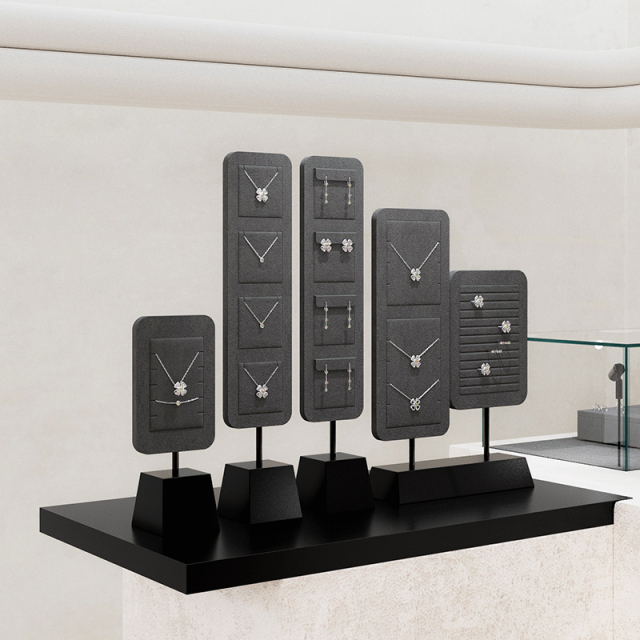 FADELI Necklaces Earrings Jewelry Display Racks Dark Grey Microfiber Metal Jewelry Counter Display Props for Jewelry Retailers