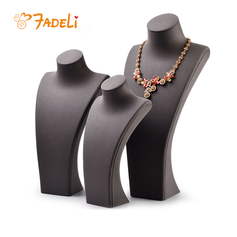 FADELI China Custom Luxury Grey PU Leather Jewelry Display Stand Jewelry Shop Counter Showcase Jewelry Necklace Bust