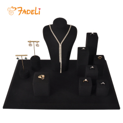 FADELI Deluxe Customized Microfiber Jewelry Rack Set Store Use Display Stand for Rings Earrings Necklaces
