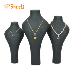 FADELI Factory Wholesale Custom New Dark Grey PU Leather Jewelry Displays Stand Pendant Display Necklace Bust