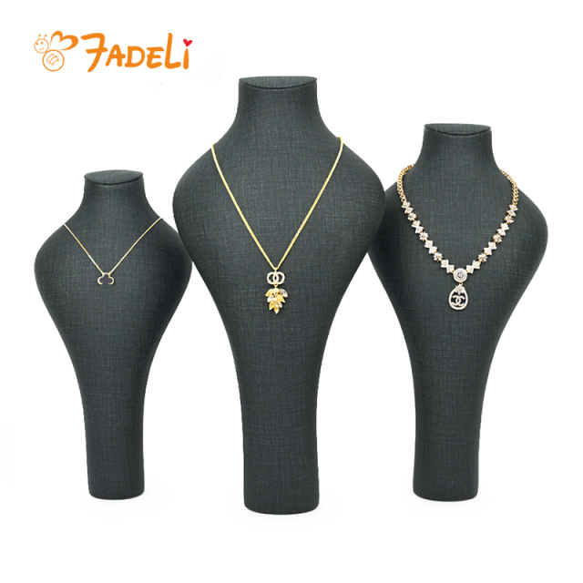 FADELI Factory Wholesale Custom New Dark Grey PU Leather Jewelry Displays Stand Pendant Display Necklace Bust