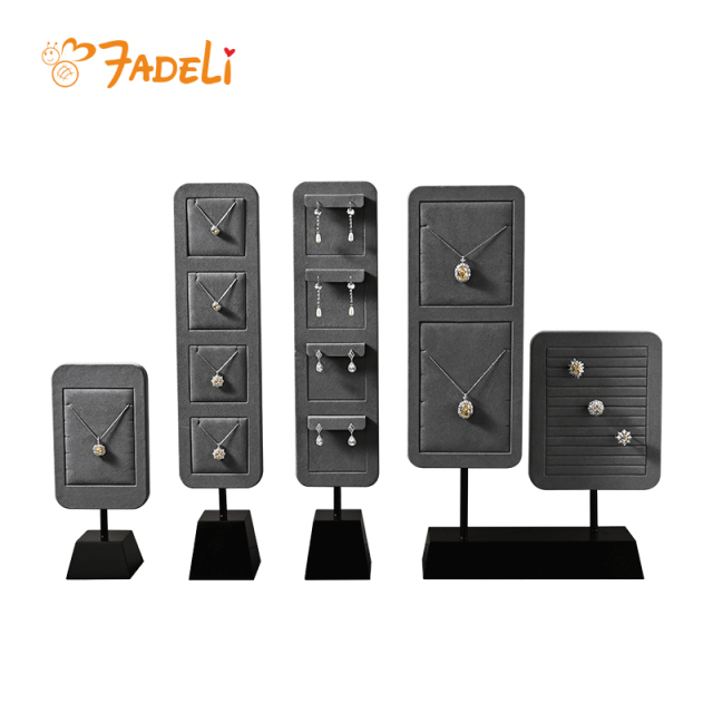 FADELI Necklaces Earrings Jewelry Display Racks Dark Grey Microfiber Metal Jewelry Counter Display Props for Jewelry Retailers