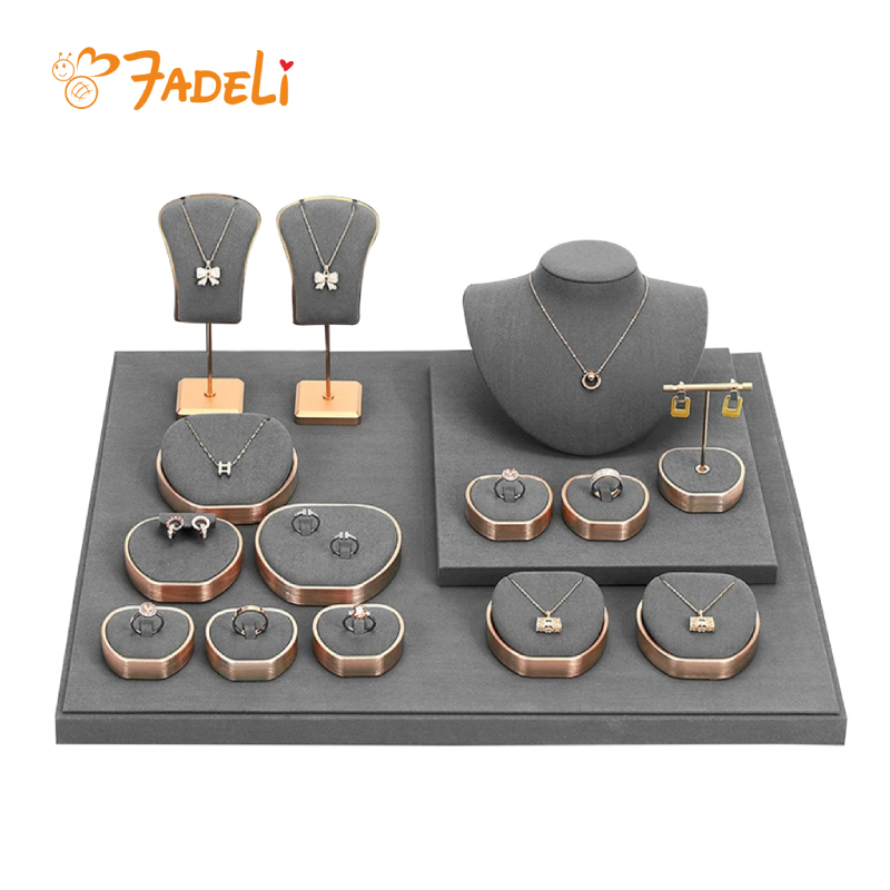 FADELI Custom Store Display Deluxe Microfiber Fashion Jewelry Display Rings Pendants Earrings Display Set
