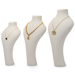 FADELI Custom New Creamy White PU Leather Jewelry Display Pendant Necklace Mannequins Elegant Shopwindow Jewelry Display Stand