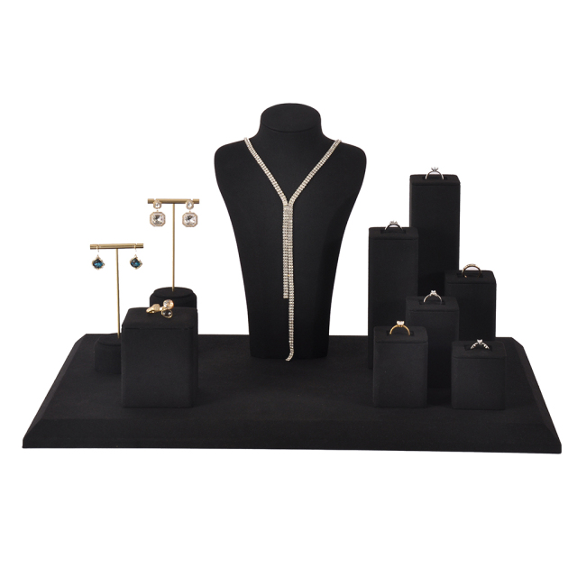 FADELI Deluxe Customized Microfiber Jewelry Rack Set Store Use Display Stand for Rings Earrings Necklaces