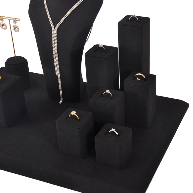 FADELI Deluxe Customized Microfiber Jewelry Rack Set Store Use Display Stand for Rings Earrings Necklaces