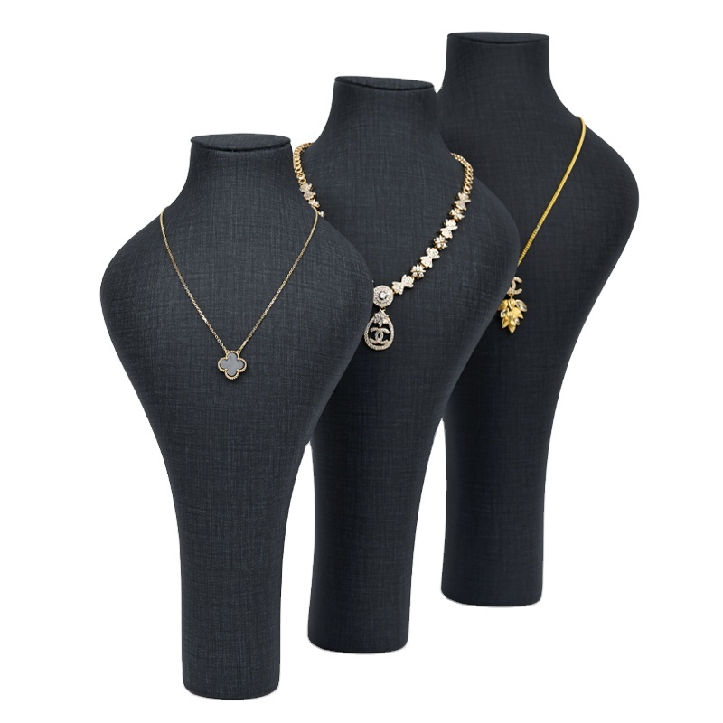 FADELI Factory Wholesale Custom New Dark Grey PU Leather Jewelry Displays Stand Pendant Display Necklace Bust