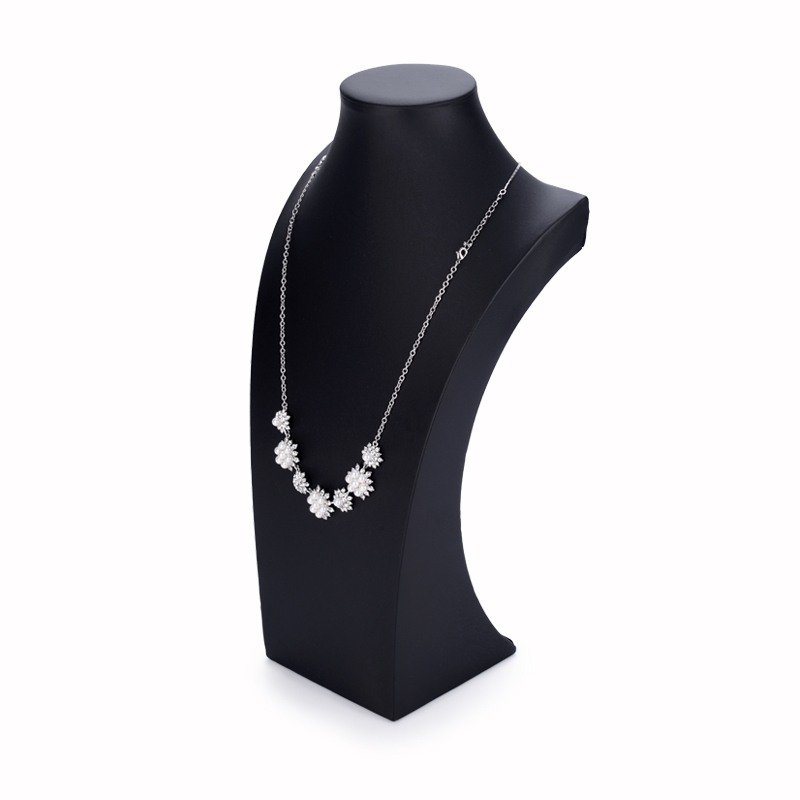 FADELI Custom Black Leather Necklace Pendant Neck Form Display Mannequin Stand for Jewelry Shop Showcase Wooden Necklace Displays