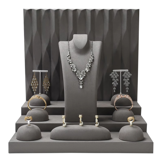 FADELI Wholesale Earrings Rings Watches Necklaces Microfiber Jewelry Props Trays First Display Rack Set