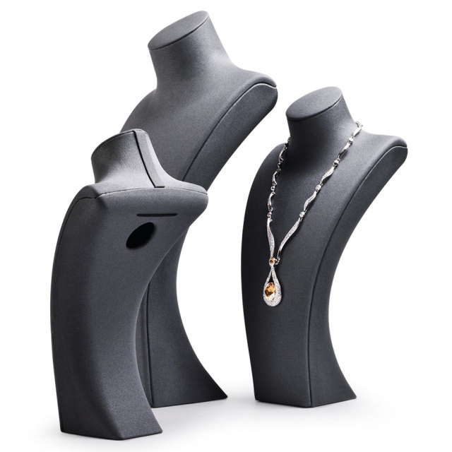 FADELI China Custom Luxury Grey PU Leather Jewelry Display Stand Jewelry Shop Counter Showcase Jewelry Necklace Bust