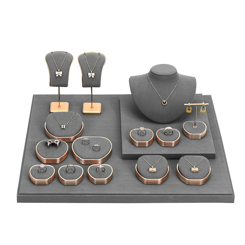 FADELI Wholesale Earrings Rings Watches Necklaces Microfiber Jewelry Props Trays First Display Rack Set