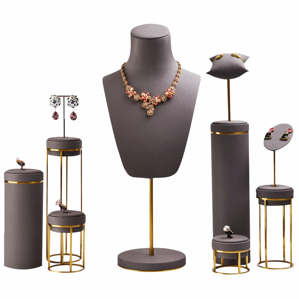FADELI Wholesale Earrings Rings Watches Necklaces Microfiber Jewelry Props Trays First Display Rack Set