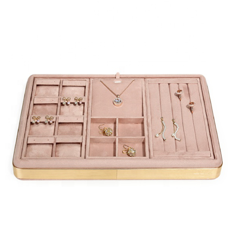 Jewelry Display Tray Luxury Suede Leather Metal Jewelry Necklace Bracelet Earring Ring Display Tray
