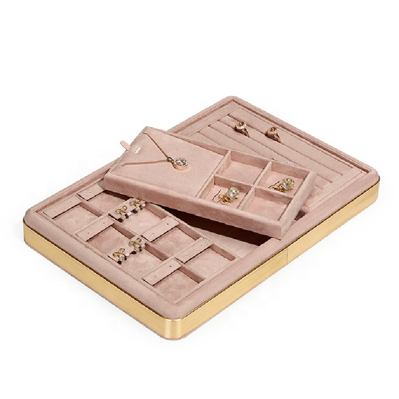 Jewelry Display Tray Luxury Suede Leather Metal Jewelry Necklace Bracelet Earring Ring Display Tray