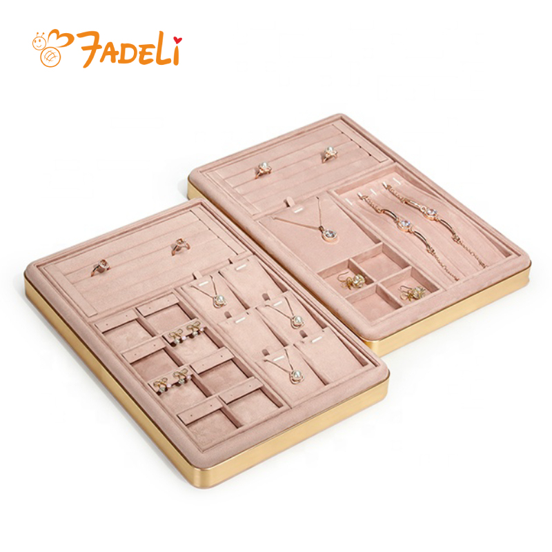 Jewelry Display Tray Luxury Suede Leather Metal Jewelry Necklace Bracelet Earring Ring Display Tray